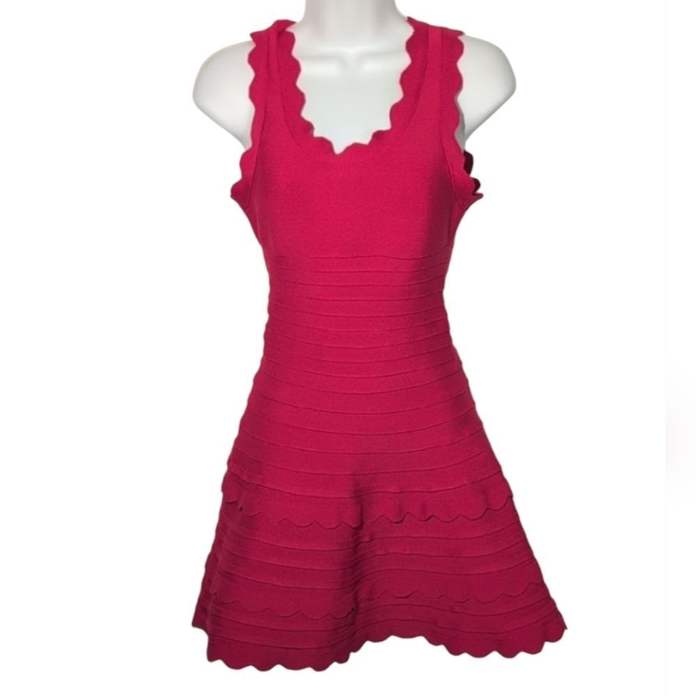 Aqua Red Scalloped Dress